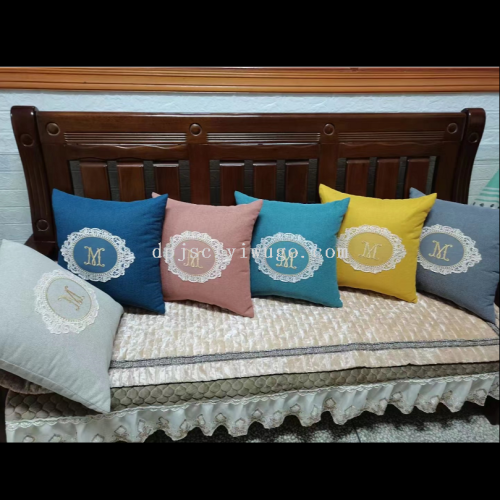 Solid Color European-Style Lace Fine Linen Sofa Cushion High-End Home Bedside Recliner Cushion Office Cushion Pillow Cover