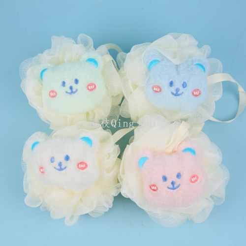 [Qing Zhi] Mesh Sponge Cute Cartoon Bath Ball Blush Bear Clean Skin a Lot of Foaming Manufacturer Bath Supplies