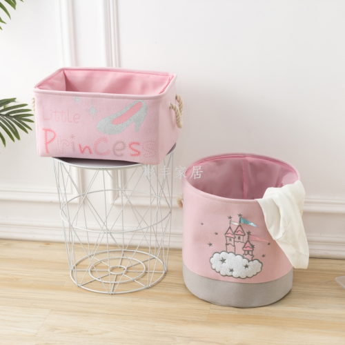 new castle princess fabric thickened three-layer storage bucket laundry basket toy sundries children‘s room set storage basket