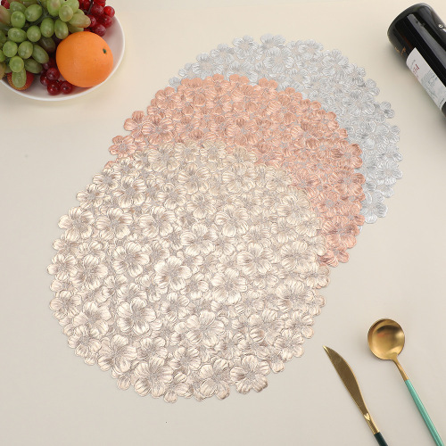 圆形桌垫镂空茂密桔梗西餐垫跨境烫金烫银防水防滑隔热垫PVC餐垫