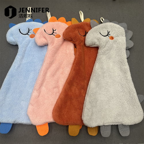[Jie Ni Skin] Shaped Dinosaur Hand Towel Coral Fleece Towel Hanging Absorbent Small Towel Hanging Kitchen Hand Towel