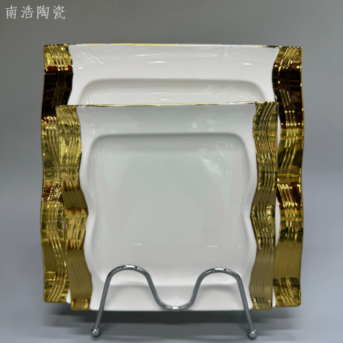 北欧风轻奢金边陶瓷餐具家用西餐盘牛排水果沙拉碗盘子ins高颜值