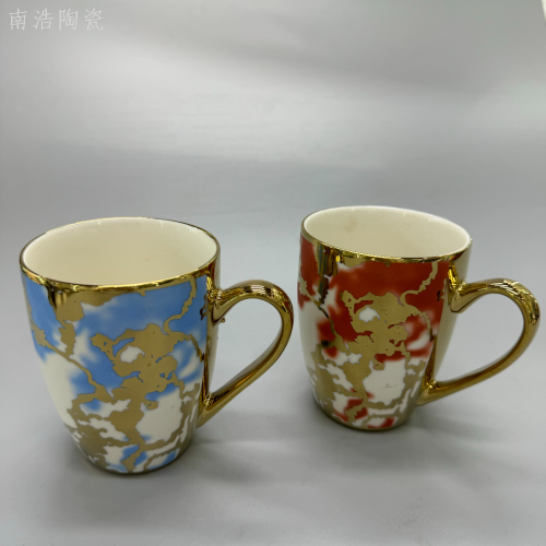 厂家直供欧式陶瓷杯心形情侣杯复古波纹早餐杯牛奶杯喝水杯