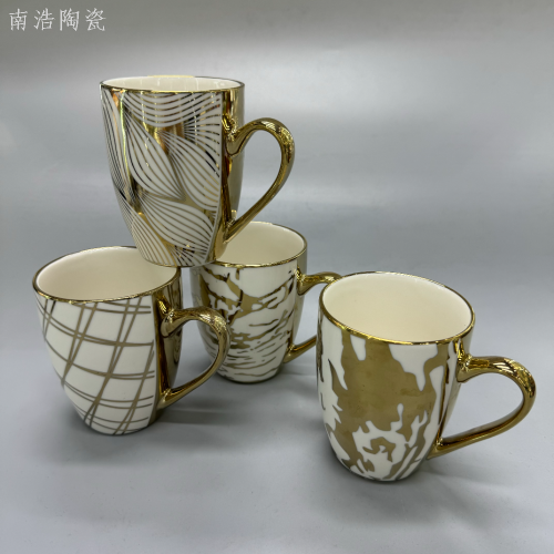 厂家直供陶瓷杯子镀金杯子网状纹路创意礼品马克水杯量大从优
