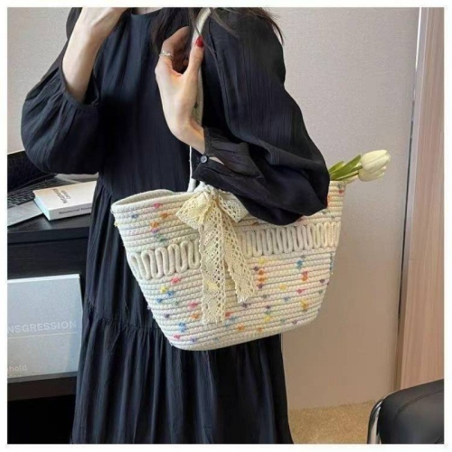 七彩糖果编织包5夏季大容量沙滩托特包海边度假田园风手提包女