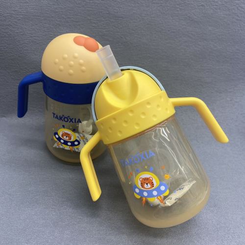 [honey baby] cup children‘s cups cup with straw with handle pp cup baby cartoon straight drink cup