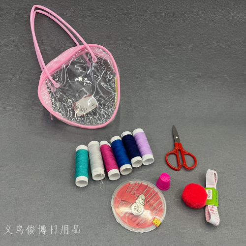 [Junbo] Transparent Heart-Shaped Needle and Thread Set Portable Sewing Kit Combination Set Travel Needle and Thread