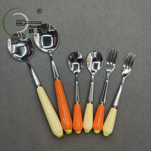 [Chengfa] Cartoon Corn Ceramic Spoon Fork Student Portable Tableware Fork Spoon Kitchen Supplies