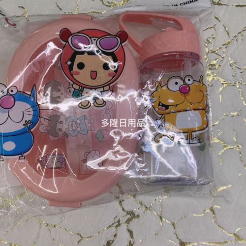 new children‘s cartoon lunch box with straw kettle plastic bento lunch box with water cup set wholesale
