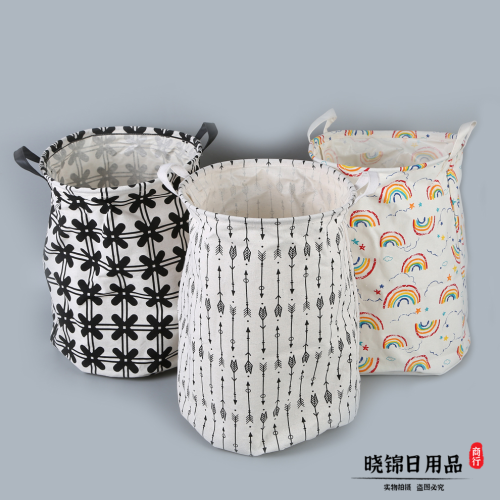 ins style fresh fabric laundry bucket multifunctional waterproof laundry basket canvas texture home toy storage bag