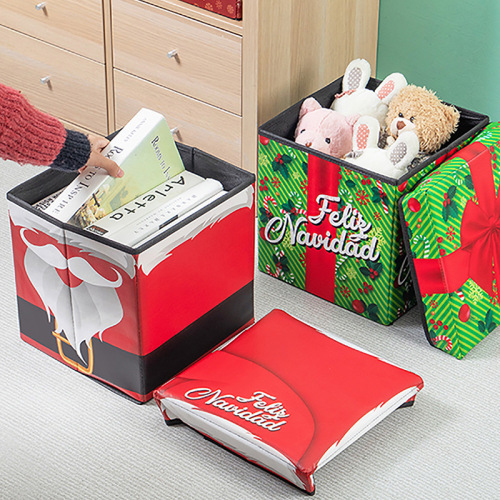 厂家直供儿童玩具折叠收纳凳储物凳圣诞装饰礼品整理储物收纳箱