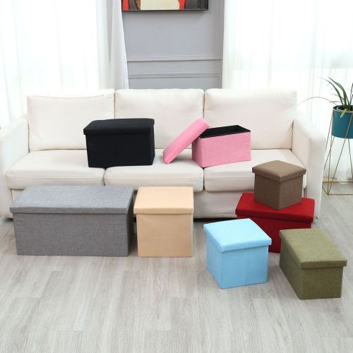 新款仿麻布艺收纳凳可折叠衣物储物沙发凳多功能加厚可坐人收纳箱