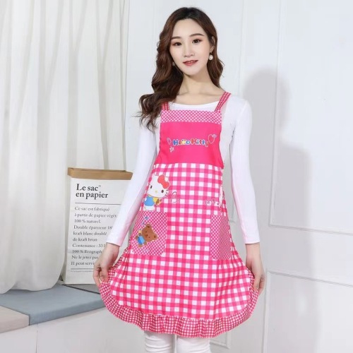 双肩H型围裙KT猫大口袋锻桃背带家用围兜防污耐用围腰