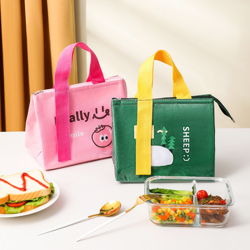 新款PU防水加厚饭盒袋卡通双层便当包学生上班族带饭包保温包