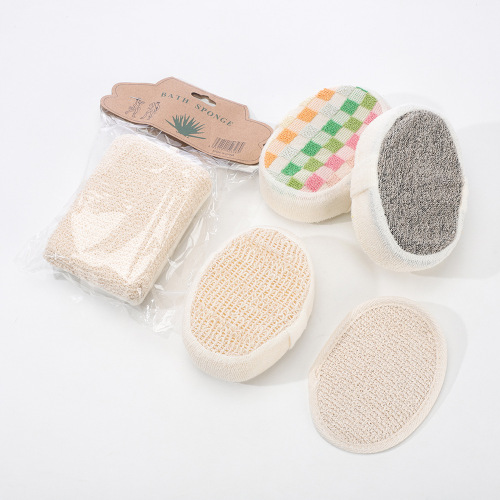 棉麻胖海绵天然条纹亚麻沐浴球海绵块清洁去角质