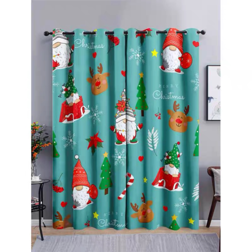 窗帘圣诞节装饰节日派对圣诞老人帷幔短窗帘厨房遮光窗幔免打孔