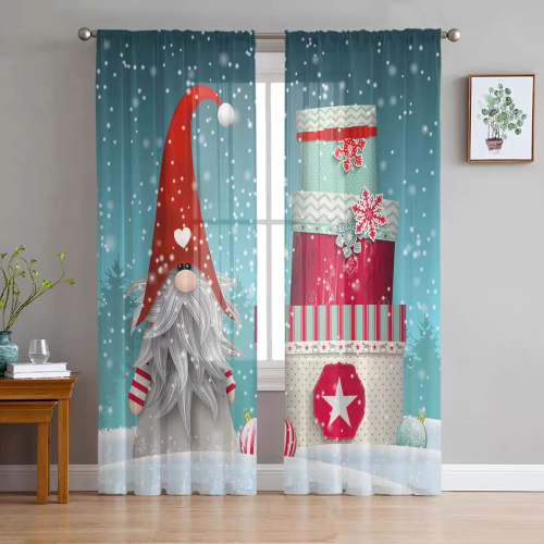 窗帘圣诞节装饰节日派对圣诞老人帷幔短窗帘厨房遮光窗幔免打孔