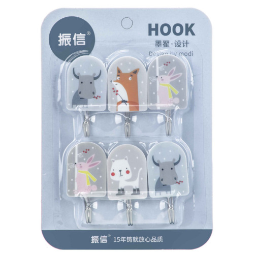 7008粘钩批发家居收纳可爱卡通挂钩创意时尚强力 超市热销6个钩