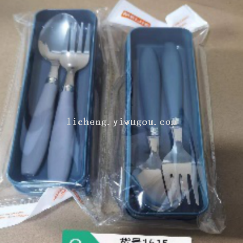 Plastic Handle Children Spoon Chopsticks Portable Children‘s Tableware Set Plastic Handle Stainless Steel Tableware