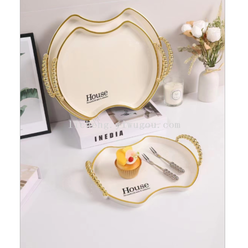 tray household living room tea cup storage water cup tray light luxury high-grade tea cake snack storage plate