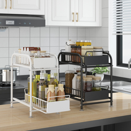 厨房下水槽置物架橱柜内收纳架家用台面抽拉式浴室台下推拉整理架