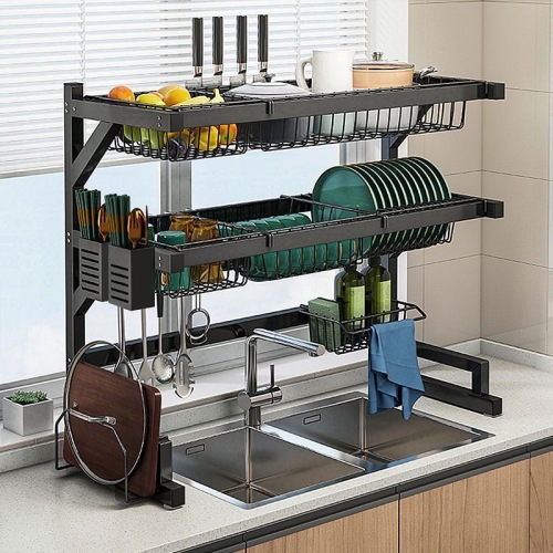 厨房置物架水槽伸缩台面碗盘收纳上方碗盘子碳钢沥水碗架