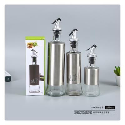 Stainless Steel Glass Oiler Wooden Rack Oil Spray Bottle Kitchen Supplies Cookware Press-Type Modern Simple Gadget Set