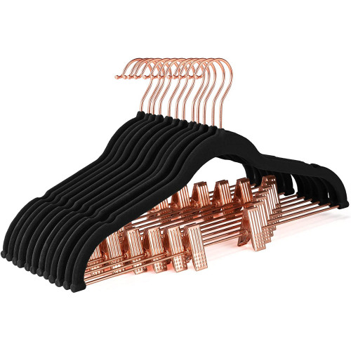 clothes hanger adult flocking with clip pant rack retractable non-slip clothing store seamless flocking clothes wholesale
