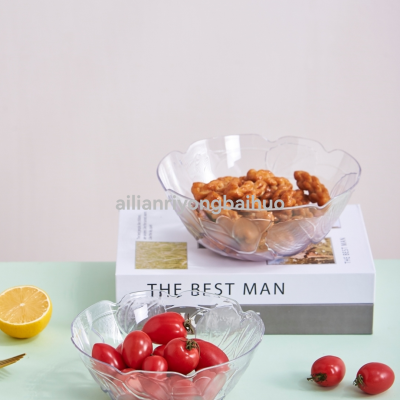Plastic New Transparent Crystal Fruit Plate Suitable for Kitchen Dish Plate Fruit Plate Color Mixed