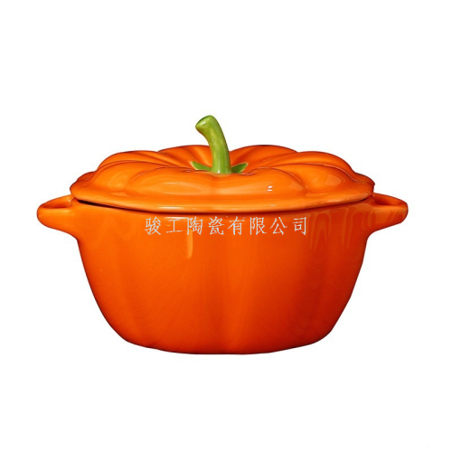Ceramic Tableware with Lid Creative Cute Pumpkin Slow Cooker Steamed Egg Bowl Microwave Oven Binaural Small Bowl Dessert Bowl