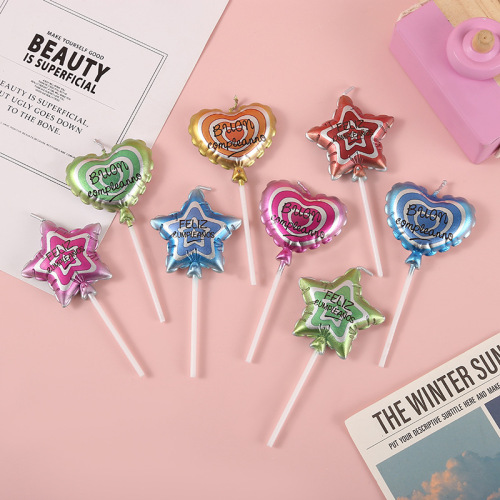 Love Baking Birthday Cake Candle Glossy Five-Pointed Star Candle Light Dessert Party Decoration Plug-in Wholesale