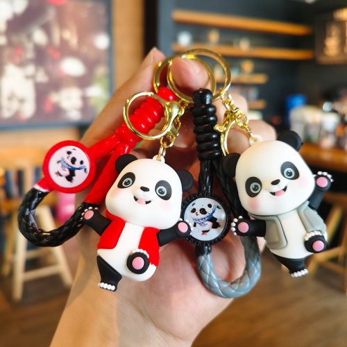 cartoon running panda keychain three-dimensional flexible glue panda doll bag pendant couple small ornaments activity gift