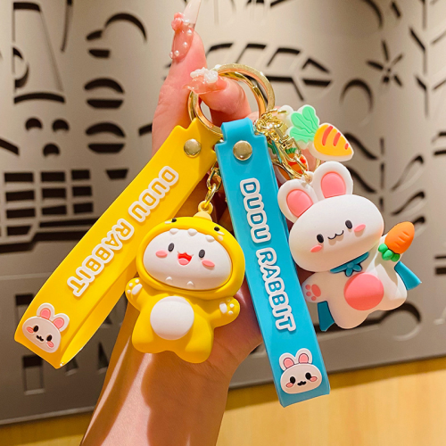 creative cute dudu rabbit car keychain cartoon schoolbag pendant peace of mind ins couple small gift wholesale