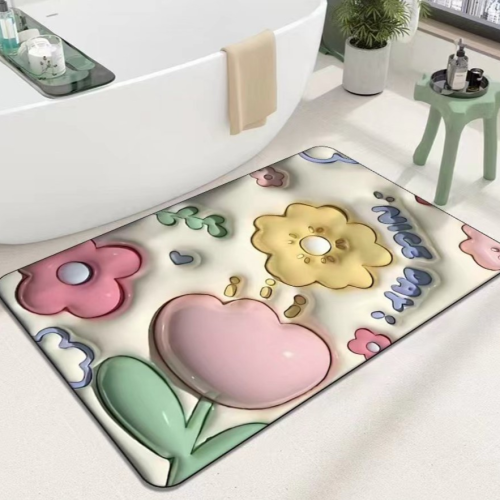 Soft Diatom Ooze Carpet Floor Mat 3D Three-Dimensional Expansion Small Flower Floor Mat Bathroom Toilet Toilet Water-Absorbing Quick-Drying Mat