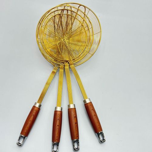 金色典雅花梨手柄不锈钢家用油炸漏勺捞面勺厨房用具
