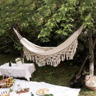 Double Anti-Flip Canvas Outdoor Dormitory Indoor Casual Tassel Curved Stick Student Park Camping Camping Hammock