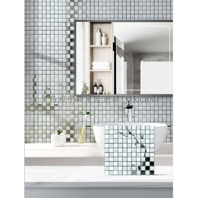 Silver Mirror Aura Bright Mosaic 30*30 Crystal Glass Self-Adhesive Background Wall Bathroom Waterproof and Erasable Decorative Wall Sticker