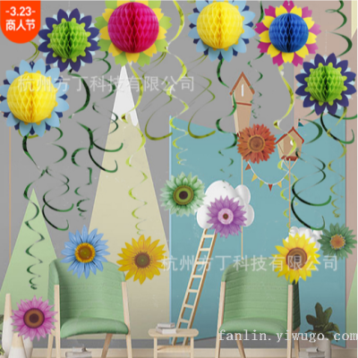 New Spring Flower Theme Spiral Hanging Decoration Honeycomb Party Decoration Birthday Venue Window Kindergarten Layout