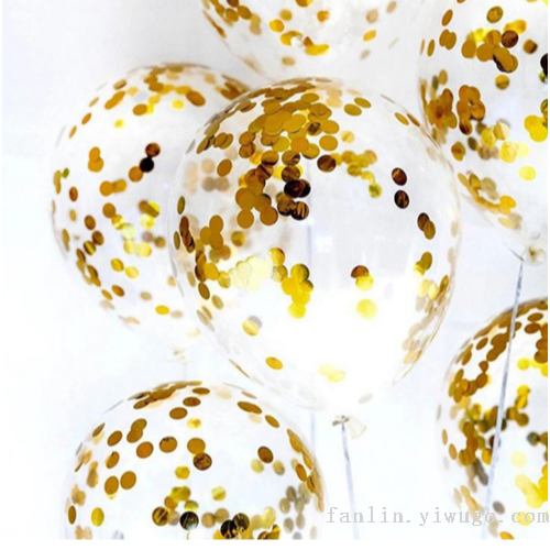 factory direct sales 12-inch transparent balloon colorful paper scrap gold sequin balloon party rose gold sequin balloon