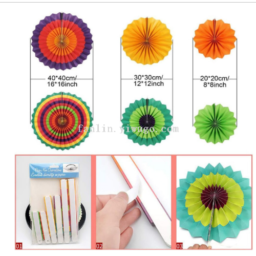 decorative colorful paper fan stained paper floral ball set wedding birthday party colorful banner paper fan set