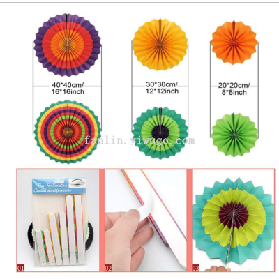 Decorative Colorful Paper Fan Stained Paper Floral Ball Set Wedding Birthday Party Colorful Banner Paper Fan Set