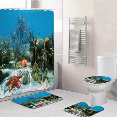 Customizable Amazon Digital Printing 4-Piece Shower Curtain Bathroom Carpet