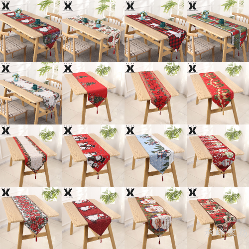 Exclusive for Cross-Border Yarn-Dyed Jacquard Christmas Decorative Table Runner Woven Polyester Cotton Holiday Long Tablecloth Cover Cloth Spot Customization