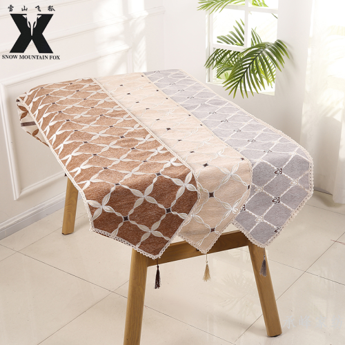 Exclusive for Cross-Border Chenille Jacquard Table Runner European Classical Decorative Lace Strip Dining Table Cushion Cover Cloth Batch Zero Customization