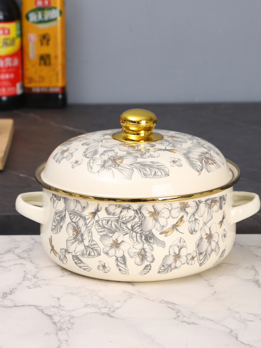 欧丽家珐琅搪瓷罐家用特厚双耳猪油罐带盖燃气电磁炉通用辣椒油罐