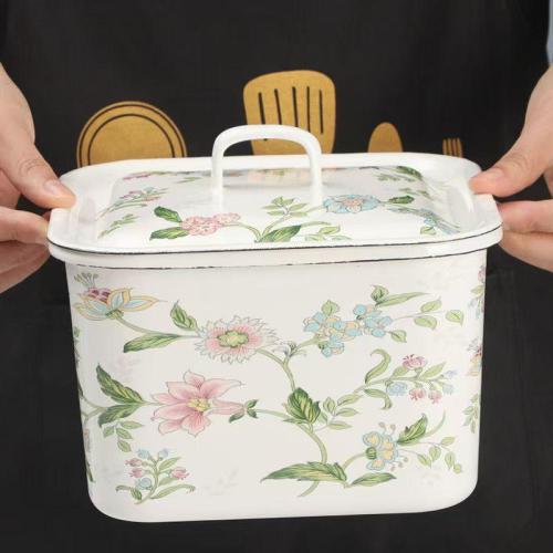 珐琅搪瓷储物罐复古老式铁瓷保鲜盒家用干果面包收纳盒猪油罐