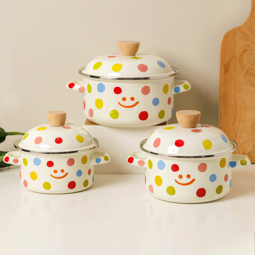 搪瓷可爱带盖泡面锅家用厨房高颜值装猪油罐双耳缸小号珐琅食品级