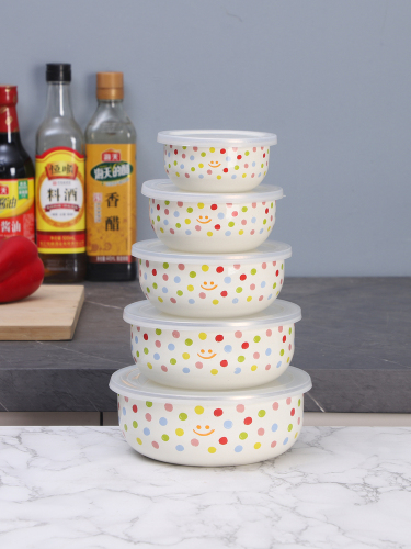 欧丽家珐琅搪瓷保鲜碗搪瓷带盖冰箱保鲜碗老式怀旧复古泡面碗带盖