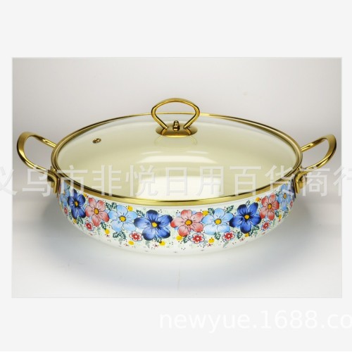 外贸跨境热卖厂家直销搪瓷汤锅海鲜锅铸铁加喷漆家庭厨房餐具单盒