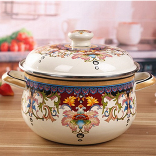 加厚繁花似锦全系列汤锅 双耳平底锅奶锅蒸锅 炖锅煤气电磁炉可用